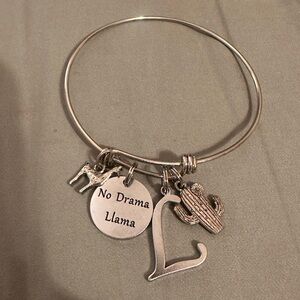 No Drama Llama Silver Charm Bangle Bracelet